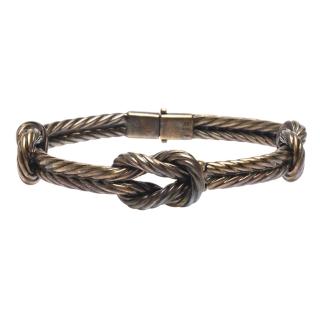 【GUCCI 古馳】925純銀復古黃銅色繩結造型壓釦金屬手鐲/手環(198778)