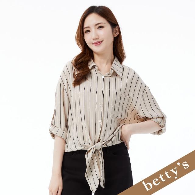 【betty’s 貝蒂思】OL條紋綁帶造型長袖襯衫(卡其色)