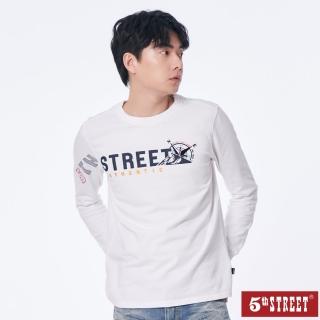 【5th STREET】男裝連袖印花長袖T恤-白色