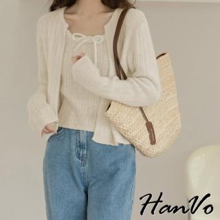 【HanVo】現貨 甜美溫柔兩件式針織衣(多層次穿搭質感百搭 韓系女裝 女生衣著 0553)