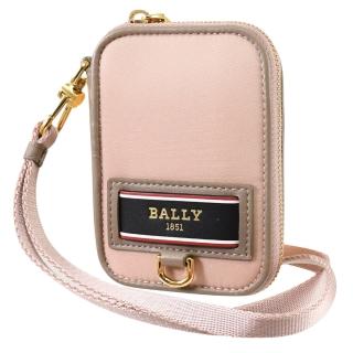 【BALLY】簡約LOGO頸掛式尼龍信用卡名片零錢包手提包(粉)