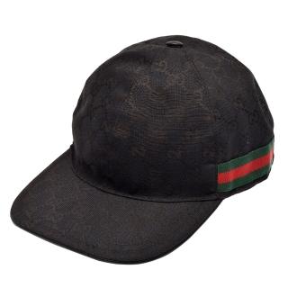 【GUCCI 古馳】經典GG壓印帆布綠紅綠織帶飾邊棒球帽(黑200035-KQWBG-1060)