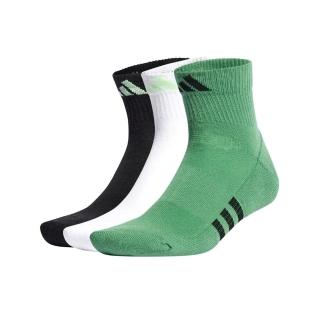 【adidas 愛迪達】PRF Cush Mid 3P 中筒襪 運動襪 透氣 足弓支撐 吸濕排汗 三雙入 綠白黑(IR9629)