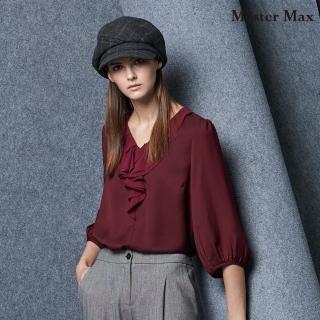 【Master Max】V領荷葉設計素面七分袖雪紡上衣(8727050)