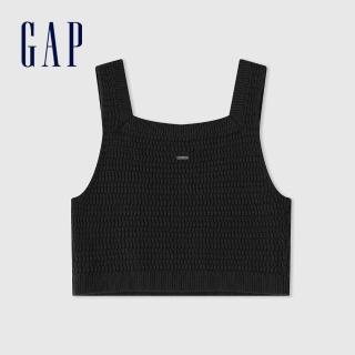 【GAP】女裝 純棉短版針織背心-黑色(874384)