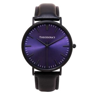 【THEODORA’S 希奧朵拉】Hera 簡約中性款真皮手錶 藍紫面-真皮黑(男錶 女錶 簡約手錶)
