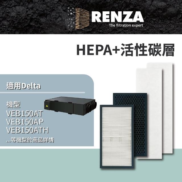 【RENZA】適用 Delta 台達電 全熱交換器 VEB150AT/250AT(初效/活性碳/HEPA濾網4件一組 濾芯)