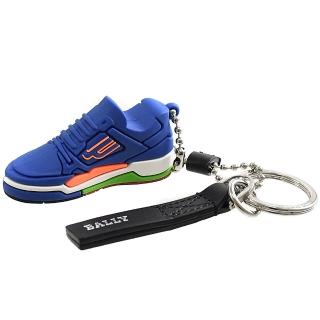 【BALLY】限定聯名CHAMPION球鞋造型皮革雙吊飾鑰匙圈(寶藍)