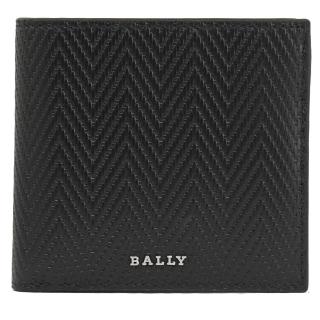 【BALLY】經典LOGO編織波浪紋牛皮雙層4卡零錢短夾(黑)