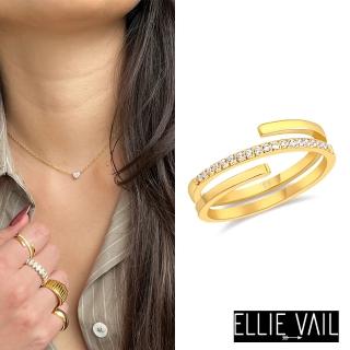 【ELLIE VAIL】邁阿密防水珠寶 金色細緻鑲鑽戒指 三層螺旋設計 Giselle Dainty Spiral(防水珠寶)
