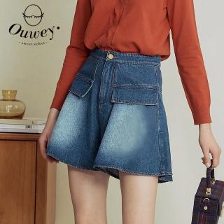 【OUWEY 歐薇】率性假口袋裝飾魚尾牛仔褲裙3213088035(藍)