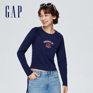 【GAP】女裝 Logo圓領長袖T恤 厚磅密織親膚系列-海軍藍(873874)