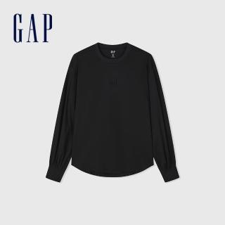 【GAP】女裝 Logo印花圓領長袖T恤-灰黑色(874344)