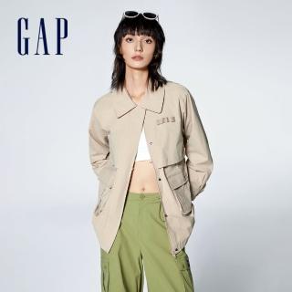 【GAP】女裝 Logo翻領外套-淺卡其(874469)