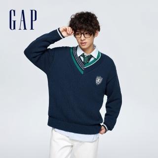【GAP】男裝 LogoV領針織毛衣-海軍藍(885857)