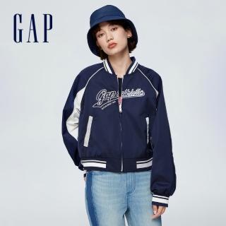 【GAP】女裝 Logo立領棒球外套-海軍藍(888453)