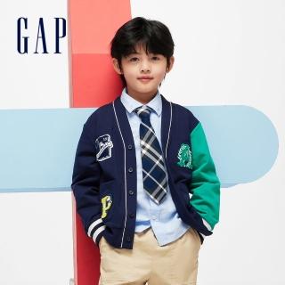 【GAP】男童裝 Logo印花V領針織外套-海軍藍(890409)
