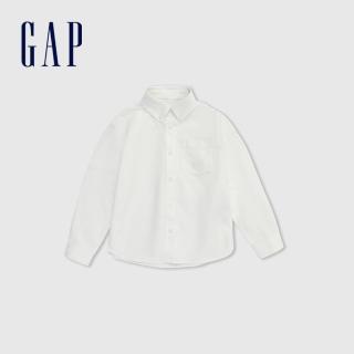 【GAP】男童裝 Logo純棉印花翻領長袖襯衫-白色(890213)