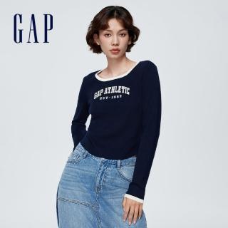 【GAP】女裝 Logo印花圓領針織毛衣-海軍藍(891639)