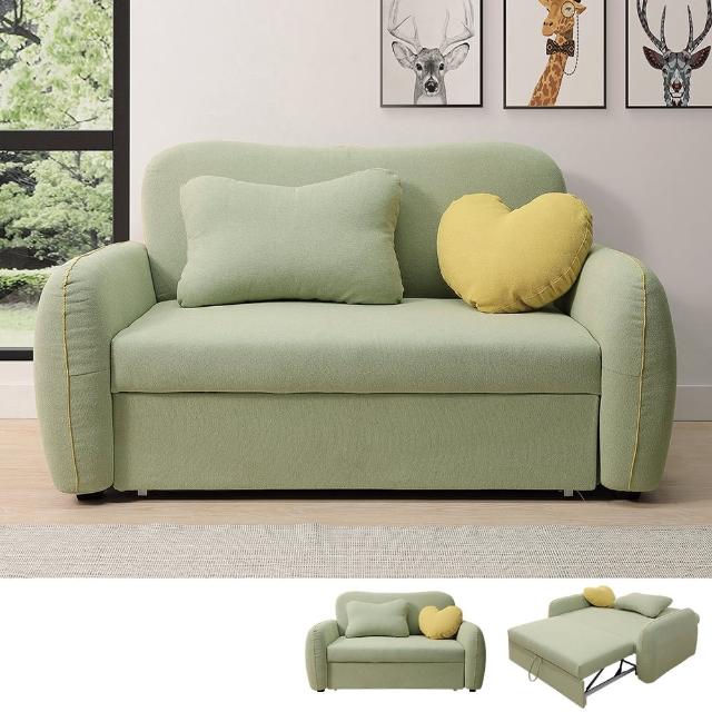【BODEN】喬安娜綠色防潑水布面沙發床/雙人椅/二人座沙發-贈抱枕