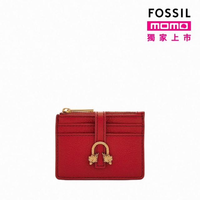 【FOSSIL 官方旗艦館】Vada 龍年真皮拉鍊卡夾-紅色 SL10022615