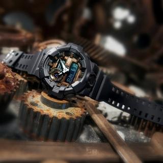 【CASIO 卡西歐】G-SHOCK 復刻金屬質感 雙顯手錶_黑X金 53.4mm(GA-700RC-1A)