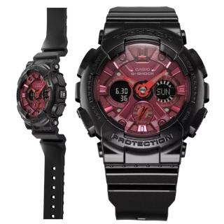 【CASIO 卡西歐】G-SHOCK 優雅炫酷 纖薄精巧 黑紅 雙顯手錶(GMA-S120RB-1A)