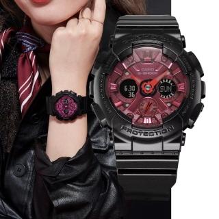 【CASIO 卡西歐】G-SHOCK 優雅炫酷 纖薄精巧 黑紅 雙顯手錶(GMA-S120RB-1A)