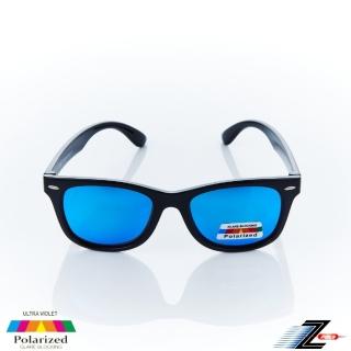 【Z-POLS】兒童專用帥氣黑版型設計彈性材質 Polarized寶麗來電鍍藍REVO偏光太陽眼鏡(抗紫外線UV400)