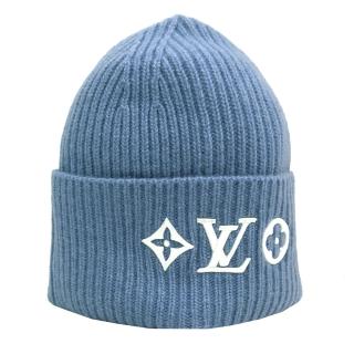 【Louis Vuitton 路易威登】M79451 經典Monogram花卉圖案Headline純羊毛針織冷帽/毛帽(藍色)