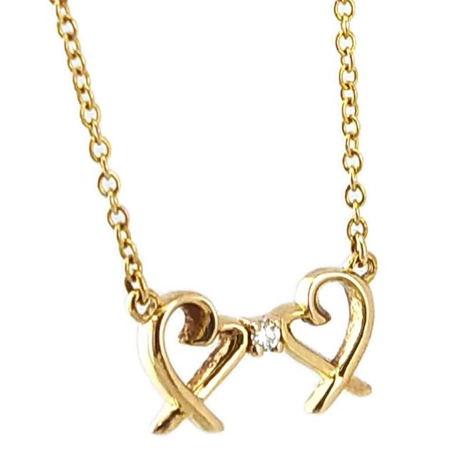 【Tiffany&Co. 蒂芙尼】18K玫瑰金-迷你雙Loving Heart愛心鑲鑽墜飾項鍊
