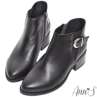 【Ann’S】波琳-真皮小羊皮切爾西圓釦帶粗跟短靴5cm-版型偏小(黑)