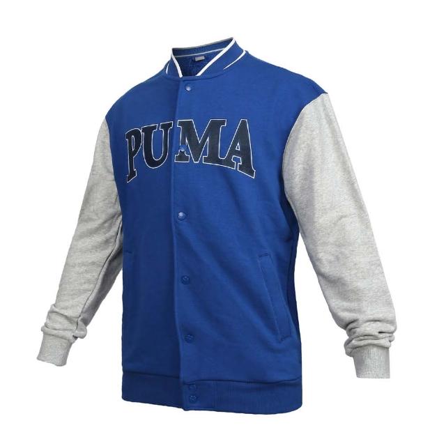 【PUMA】男基本系列SQUAD棒球外套-歐規 圈毛 休閒 藍黑白(67897117)