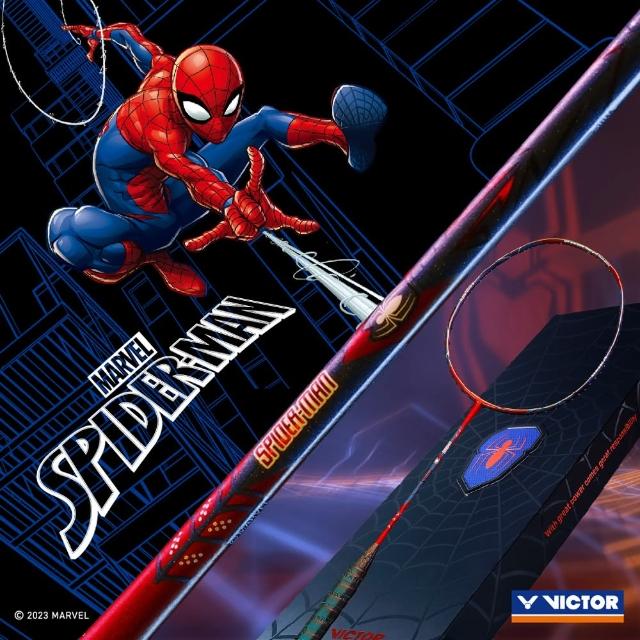 【VICTOR 勝利體育】聯名系列 蜘蛛人限量禮盒組 羽球拍4U(SPIDER-MAN GB D 鮮紅)