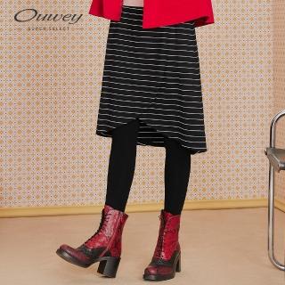 【OUWEY 歐薇】含棉條紋假兩件造型褲(黑/可/藍)