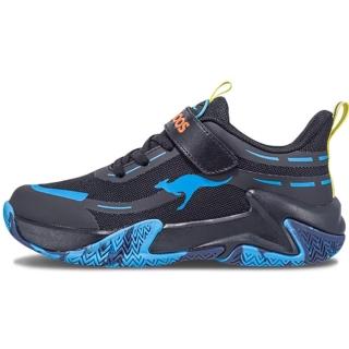 【KangaROOS】美國袋鼠鞋 童鞋 FLASH 2 中筒籃球式運動鞋 黑藍(KK41290)