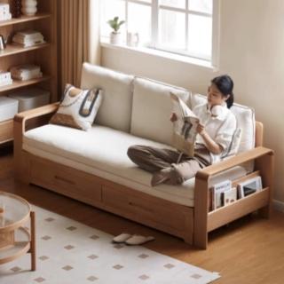 【Taoshop 淘家舖】W - 日式全實木沙發床可折疊兩用沙發多功能小戶型橡木儲物伸縮床W2039-12161M01(咖色)