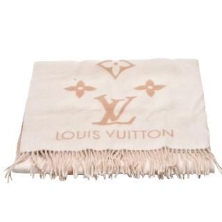 【Louis Vuitton 路易威登】M78123 Reykjavik系列Monogram織花羊絨雙面針織圍巾(淺米色)