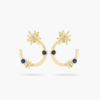 【Les Nereides】星夜-金色星星與午夜藍色水晶圈型耳環
