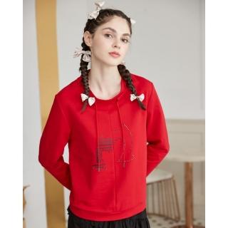 【Deep Red】深紅 mimix 59612 女性印花燙鑽長袖上衣