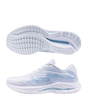 【MIZUNO 美津濃】WAVE RIDER 27 SW 女款 超寬楦 慢跑鞋 白水藍(J1GD230676)