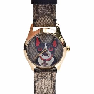 【GUCCI 古馳】經典SUPREME帆布狗頭圖案腕錶(YA1264056)