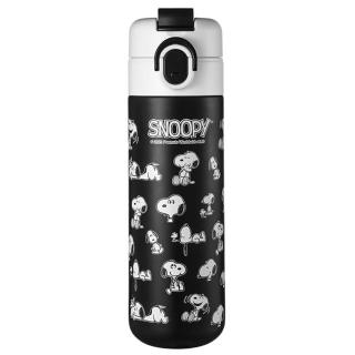 【SNOOPY 史努比】不鏽鋼雙飲保溫杯 450ml 滿版 黑色(直飲杯、吸管杯)