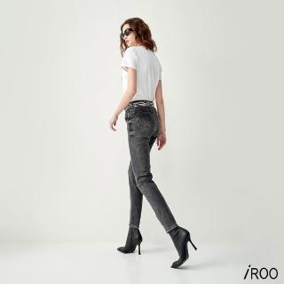 【iROO】復古灰階窄管牛仔褲
