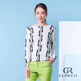 【GLORY21】速達-網路獨賣款-幾合圖薄針織上衣(白色)