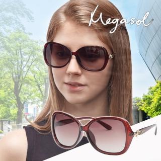 【MEGASOL】UV400防眩偏光太陽眼鏡時尚大框墨鏡(魔幻狐媚水鑽鏡架P1842多色選)