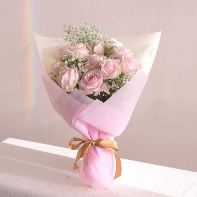【玉屋TAMAYA】甜美粉玫瑰花束11朵(鮮花 情人節 開幕升遷 發表會 生日祝賀 告白 紀念日 畢業祝福)