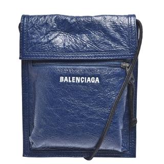 【Balenciaga 巴黎世家】經典Explorer系列品牌粗體字母烙印小羊皮斜背包(小-深藍532298-DB505-4611)