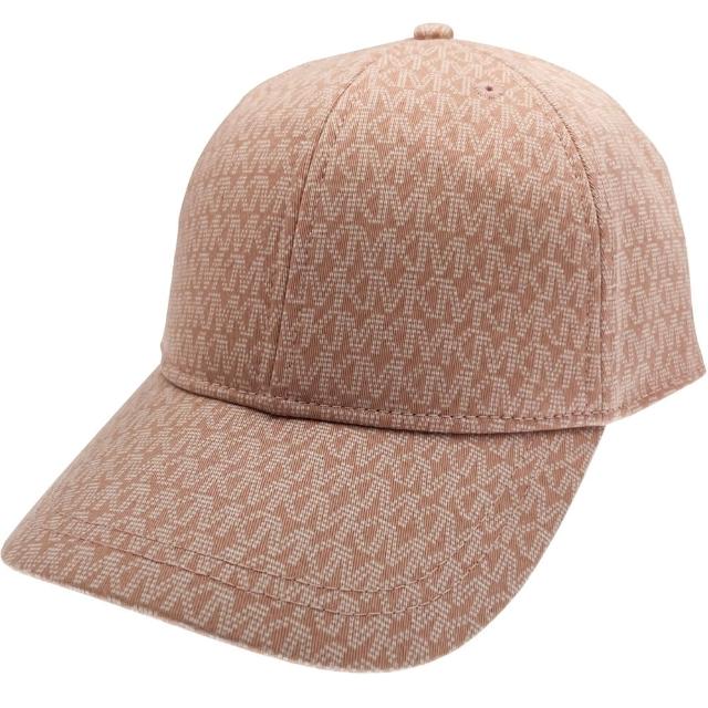 【Michael Kors】淺粉x玫瑰粉滿版LOGO布面棒球帽