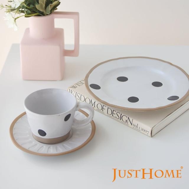 【Just Home】小圓點手刷粗陶個人獨享午茶3件組-咖啡杯盤+點心盤(咖啡杯 陶瓷盤)